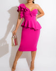 One Shoulder Ruffles Slim Bodycon Midi Skirt Set