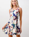 Sleeveless A-Line Womens's Dress with Watercolor Floral Print