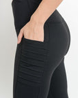 High waist Moto Ribbed Full Leggings with Mesh