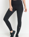 High waist Moto Ribbed Full Leggings with Mesh