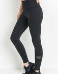 High waist Moto Ribbed Full Leggings with Mesh