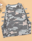 Camouflage Shoulder To Hollow Out Long Sleeve Women's Top