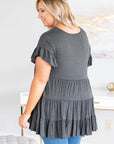 Gray Tiered Ruffled Short Sleeve Plus Size Women's Top