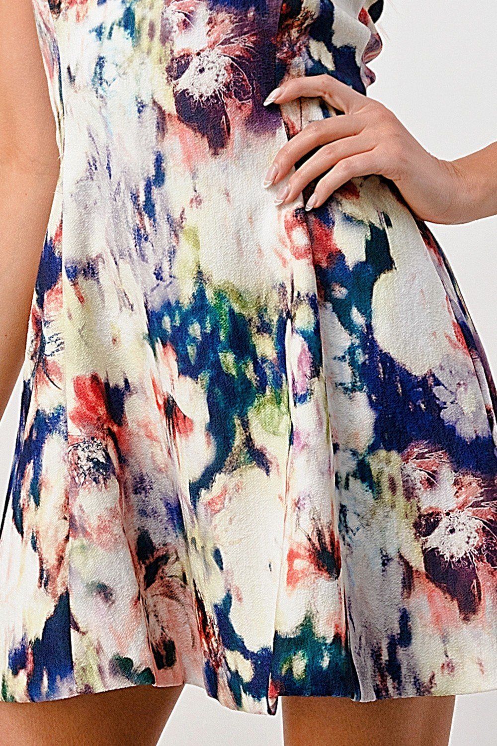 Sleeveless A-Line Womens&#39;s Dress with Watercolor Floral Print