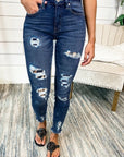 Dark Blue Leopard Patch Pants Distressed Skinny Jeans