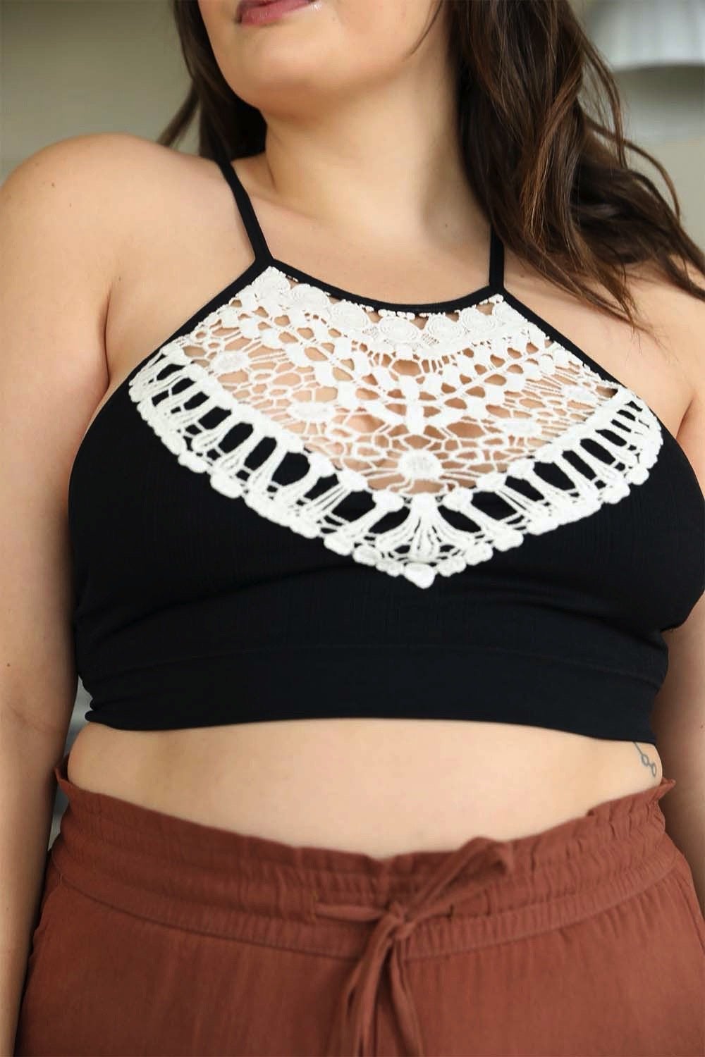 Crochet Lace High Neck Bralette Tops