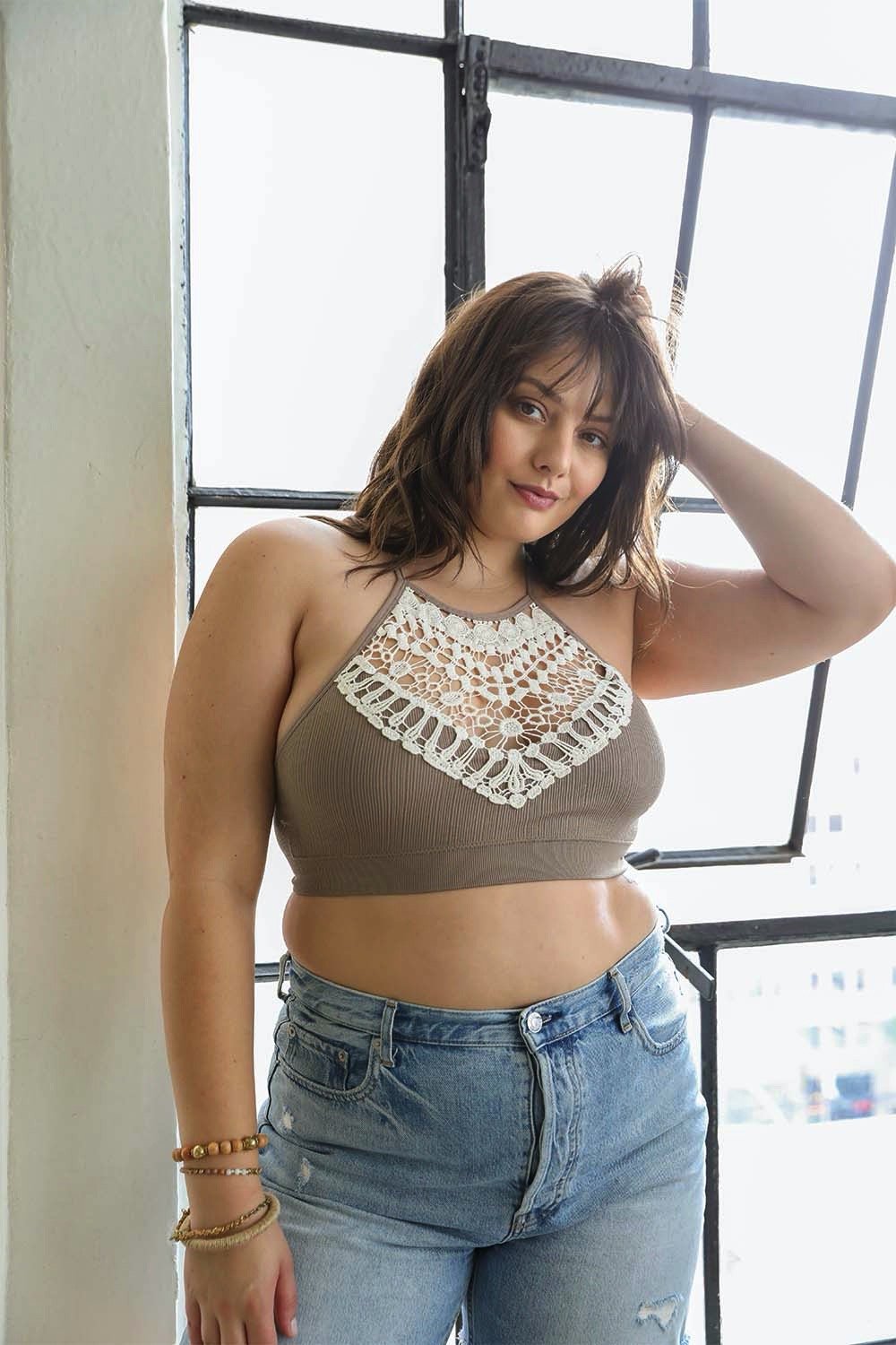 Crochet Lace High Neck Bralette Tops