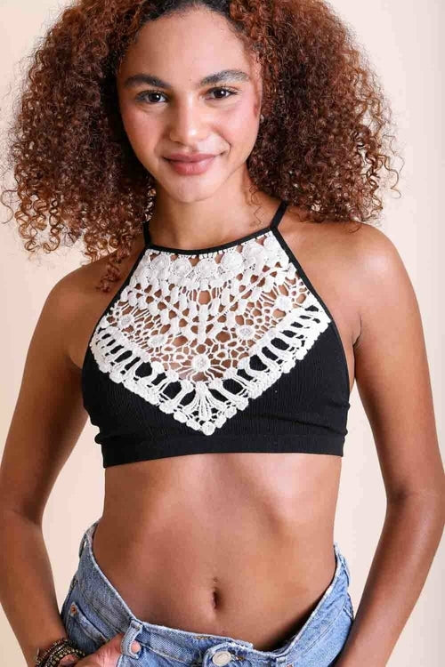 Crochet Lace High Neck Bralette Tops