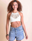 Crochet Lace High Neck Bralette Tops