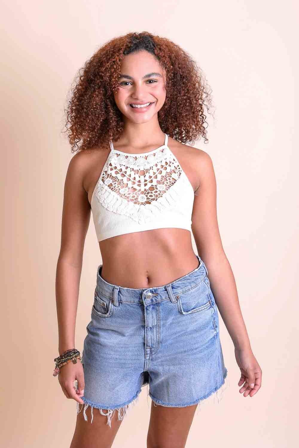 Crochet Lace High Neck Bralette Tops