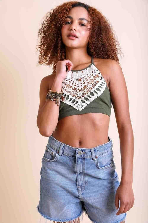 Crochet Lace High Neck Bralette Tops