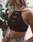 Cutout High Neck Halter Tops