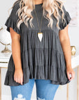 Gray Tiered Ruffled Short Sleeve Plus Size Women's Top