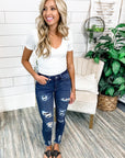 Dark Blue Leopard Patch Pants Distressed Skinny Jeans