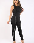 Track Zipper Pants Jumpsuit Ruffle  Bodycon