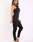 Track Zipper Pants Jumpsuit Ruffle  Bodycon