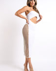 Sexy Cut Out Rhinestone Fishnet Contrast Clubwear Party Dress WHITE