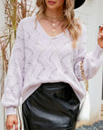 Women"s Tops-  V-Neck Open Knit Sweater