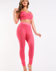 Mesh Contrast Pants Sets Casual Sports Strappy Sleeve Top & Leggings