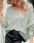 Women"s Tops-  V-Neck Open Knit Sweater