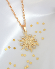 24 Karats CZ Sun Pendant Necklace