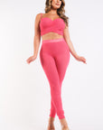 Mesh Contrast Pants Sets Casual Sports Strappy Sleeve Top & Leggings