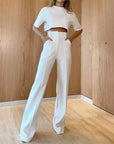 Lady Outfits Work Office Pants Suit Solid Color Commute 2 Piece