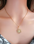 24 Karats CZ Sun Pendant Necklace