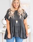 Gray Tiered Ruffled Short Sleeve Plus Size Women's Top