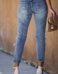 Fading Distressed Pants With Holes Crop Jeans