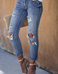 Fading Distressed Pants With Holes Crop Jeans