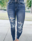 Medium Wash High Rise Distressed Pants Skinny Jeans