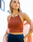 High Neck Crochet Trim Bralette Tops For Women