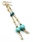 Long 14 K Gold Filled Turquoise Pearl Earrings