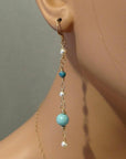 Long 14 K Gold Filled Turquoise Pearl Earrings