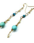 Long 14 K Gold Filled Turquoise Pearl Earrings