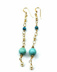 Long 14 K Gold Filled Turquoise Pearl Earrings