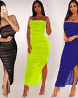 Pleated Bodycon Slit Women's Dress